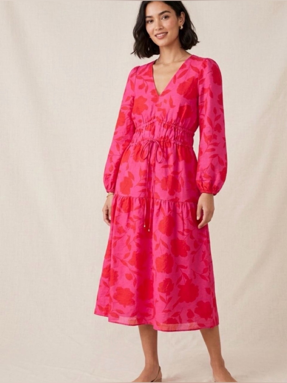 Kate Spade x Target | Classic Rose Linen Long Sleeve Maxi Dress, XS